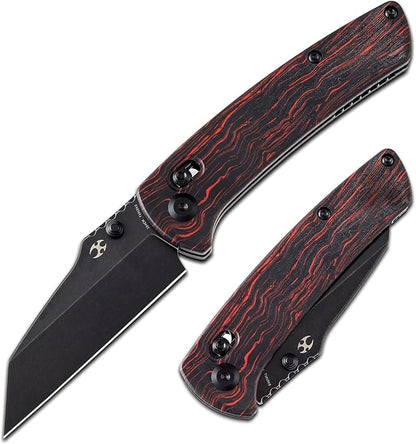KANSEPT Main Street Pocket Folding Knife, 3.36''Black 154CM Sharp Blade,Black and Red G-Mascus Handle with Axis Lock and Thumb Stud, Perfect Clip for Camping Hiking Fishing Gift Everyday Carry T1015v5