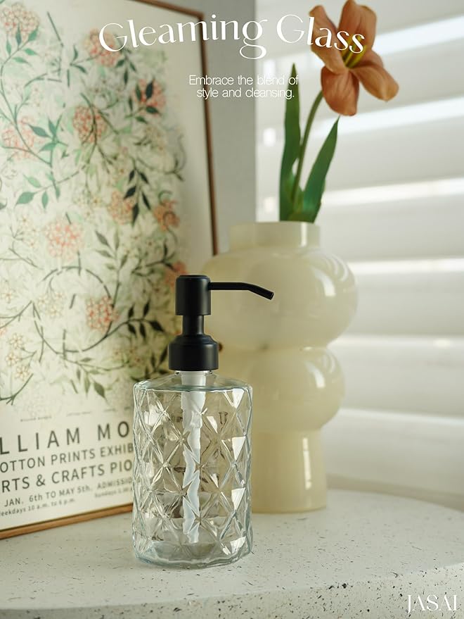 JASAI Diamond Design 12 Oz Glass Soap Dispenser