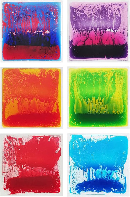 Art3d 6-Tile Sensory Room Tile Multi-Color Exercise Mat Liquid Encased Floor Playmat Kids Play Floor Tile, 19.7" Large Tile 16 Sq.Ft