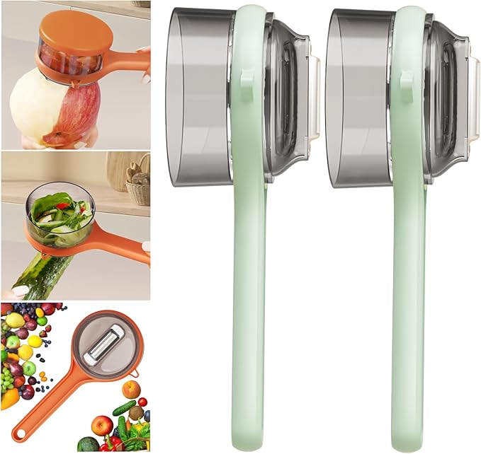 Peeling Knife With Storage Box, Fruit And Vegetable Peeler With Container, Double-Sided Stainless Steel Multi-Function Peeler For Home Kitchen (E-2pcs Green)