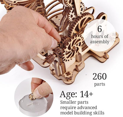 iDventure DIY Wooden Marble Run Mode Dragon – 3D Mechanical Wooden Puzzle Model Kit für Adults and Teens Hand Cranked Mechanical Gear with 15 Steel Balls