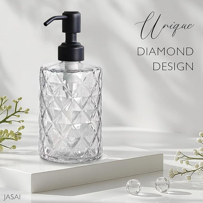 JASAI Diamond Design 12 Oz Glass Soap Dispenser