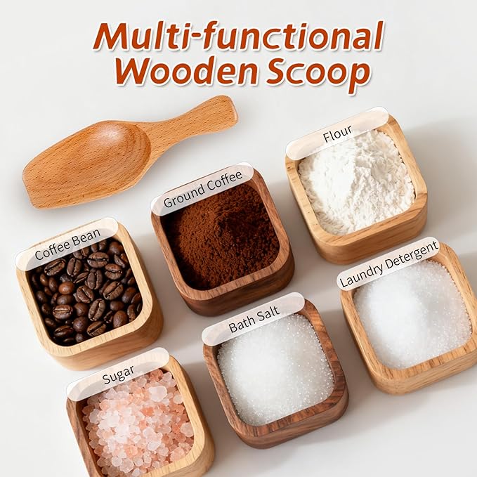Coffee Scoop for Ground Coffee, Wooden Scoops for Jars, Scoops for Canisters, Tea, Sugar, Flour, Bath Salts, Laundry Detergent