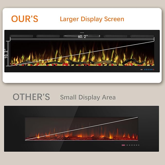 65" WiFi Electric Fireplace Inserts, Recessed and Wall Mounted Fireplace Heater