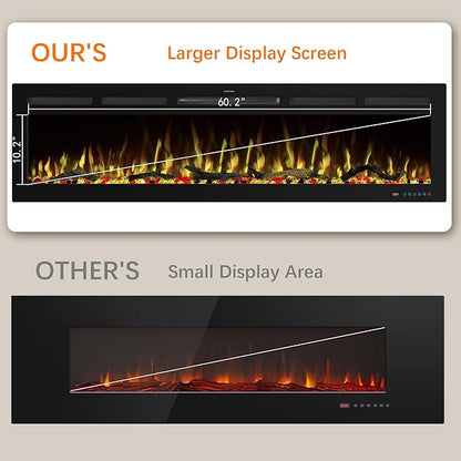 65" WiFi Electric Fireplace Inserts, Recessed and Wall Mounted Fireplace Heater