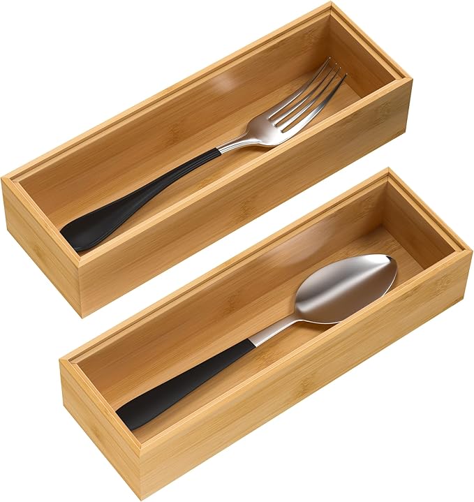 VeyFey Silverware Tray for Drawer, Stackable Kitchen Bamboo Drawer Organizer 9"