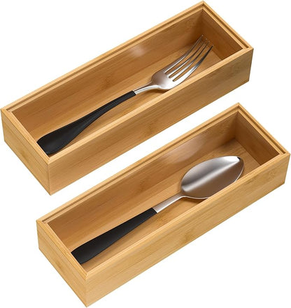 VeyFey Silverware Tray for Drawer, Stackable Kitchen Bamboo Drawer Organizer 9"