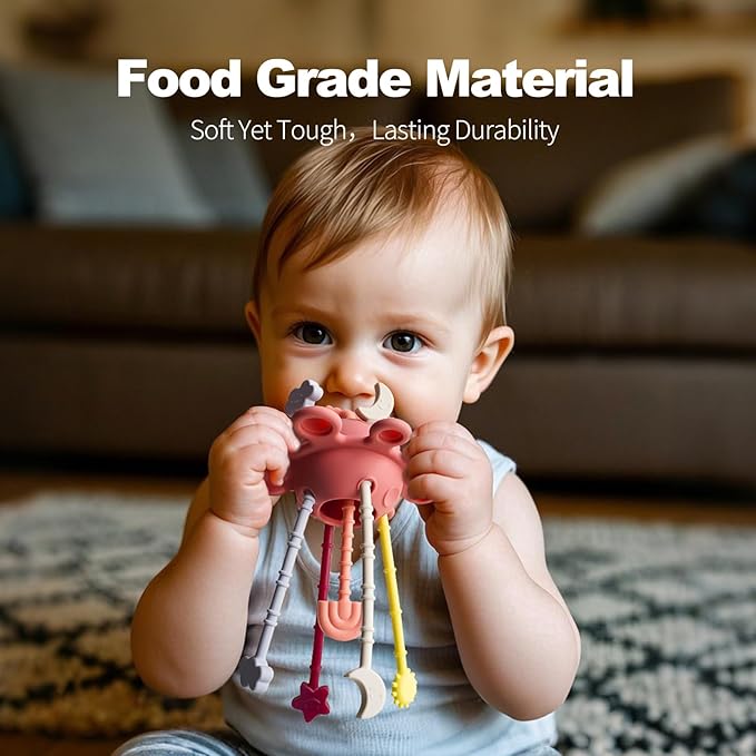 Montessori Sensory Toys for Babies 6-12 Months, Silicone Pull String Teething Toys for Baby Toys 6-12-18 Months, Infant Fidget Toys for Toddlers 1-3 Education Newborn Gifts