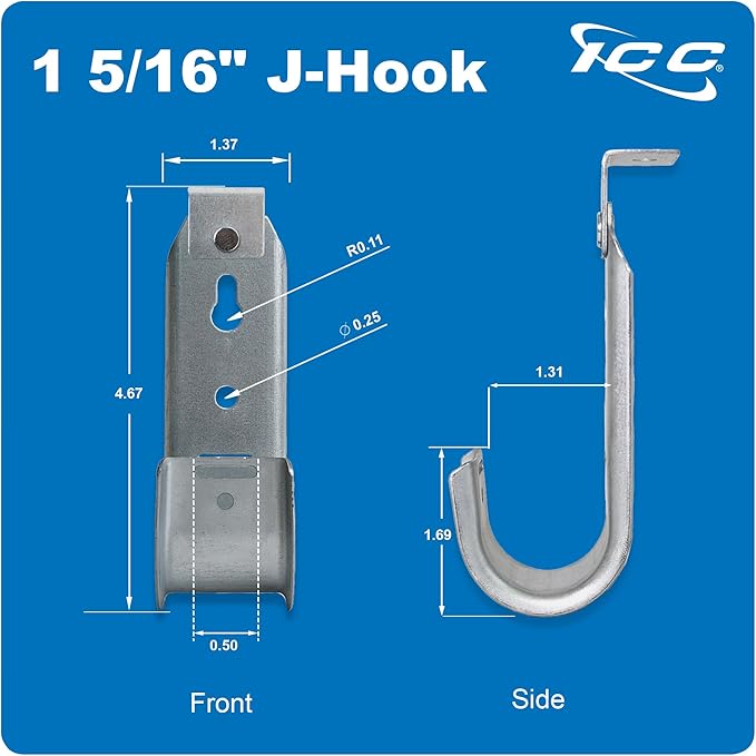 ICC Ceiling Mount J Hook 1 5/16” Without Retainer Clip – Galvanized Steel Cable