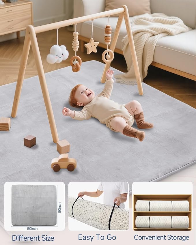 SEPARO Thick Baby Play Mat for Floor,50 x 50 Playpen Mat,Tummy Time Foam Mats,Ultra Soft Support & Plush Feel,Easy Care with Non-Slip Cushioned for Infant,Kids and Toddler Crawling,Grey