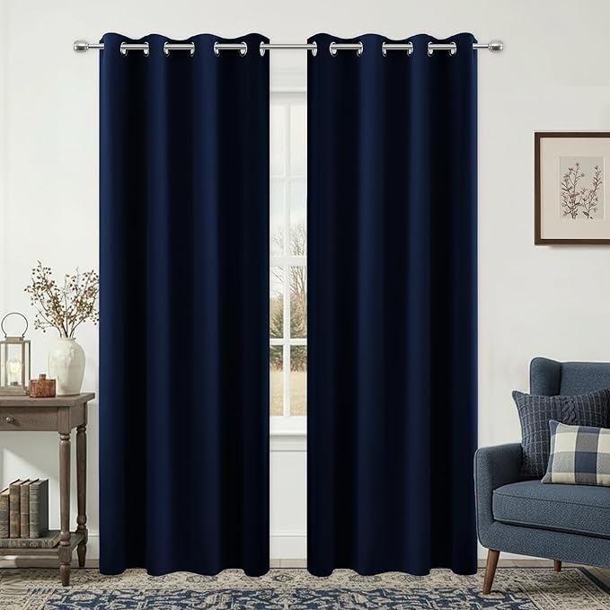 KOUFALL Navy Blue Curtains 90 Inches Long