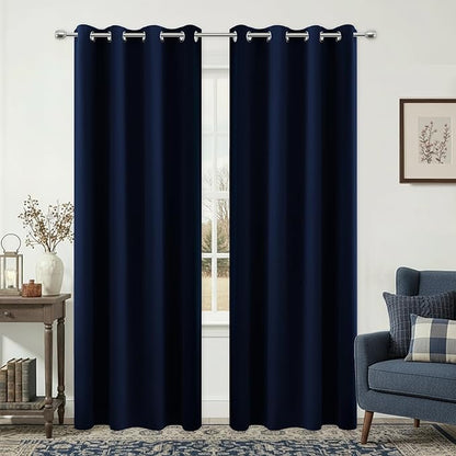 KOUFALL Navy Blue Curtains 90 Inches Long