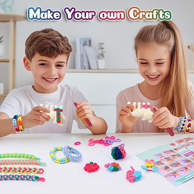 DDAI Bracelet Making Toys Refill Loops Elastic Cloth Band - Arts and Crafts Kit for Kids Weaving Loom Bracelets Kit 1000+ Colorful Fabric Loops - Birthday Gift for Girls Boys 6 7 8-12 Years Old