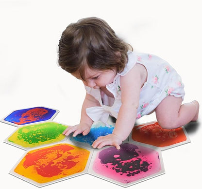 Art3d 6-Tile Hexagon Sensory Floor Tiles for Kids, Toddlers and Children, Colorful Liquid Sensory Activity Mat for Active Play and Decorative