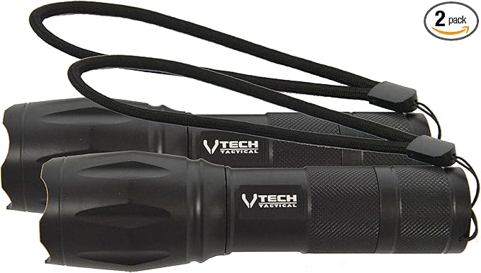 VTech Tactical 2pack LED Flashlight High Lumens - Mini Flashlights for Camping, Hiking, Walking - Powerful Emergency Flashlights with 5 Modes for Outdoor Use - Bright Flashlight with Zoomable Beam