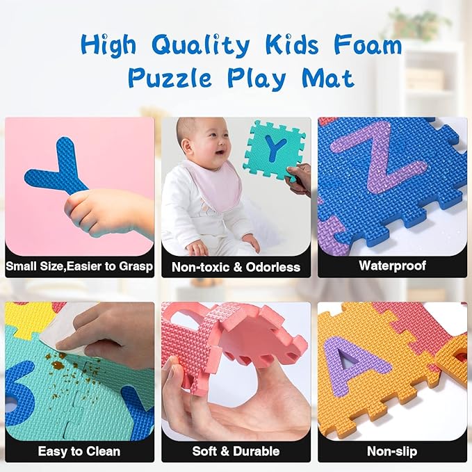 Kangler Kids Foam Puzzle Play Mat (36-Piece Set) 5.9inch x 5.9inch Interlocking EVA Floor Tiles with Alphabet and Numbers