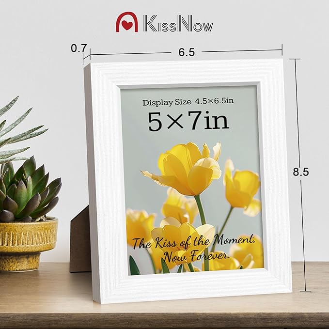5x7 Picture Frame 2 Pack, White Solid Wood Gallery Photo Frame, Wall Hanging or Tabletop Display