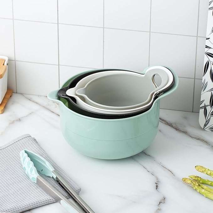 COOK WITH COLOR Nesting Plastic Mixing Bowl Set with Pour Spouts and Handles