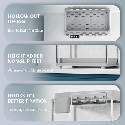 VERIFOST 2 Pack Adjustable Gray Under Sink Organizers, 2 Tier Pull Out Storage