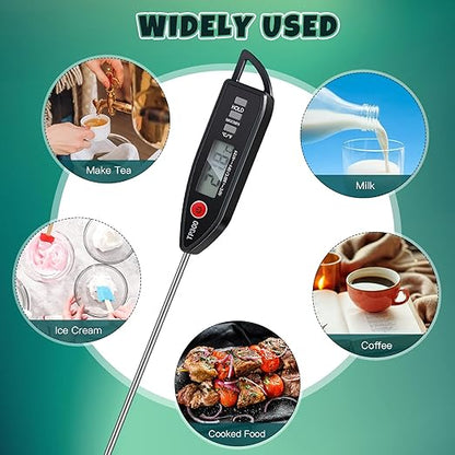 3 Pcs Instant Read Meat Thermometer with Long Probe 9.65 Inch Kitchen Cooking Food Candy Waterproof Digital Thermometer for BBQ Water Milk Yogurt Liquid (Pointed,Black,White,Red)