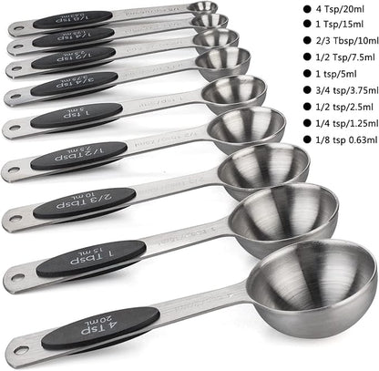 Magnetic Measuring Spoons Set of 9 Stainless Steel Stackable Measuring Spoons