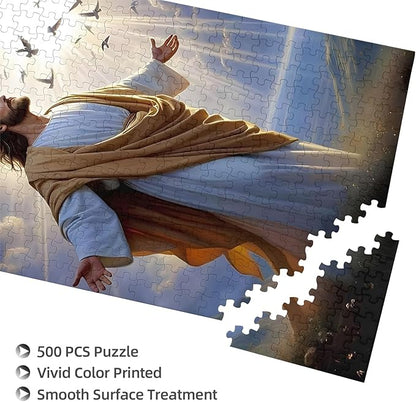 500 Pieces, Jesus. Premium Quality Wooden Puzzle,Intellectual Challenge, Stress Relieving Puzzle, Relaxing Family Activities, Decoration and Holiday Gifts.Size: 20.5x15 in