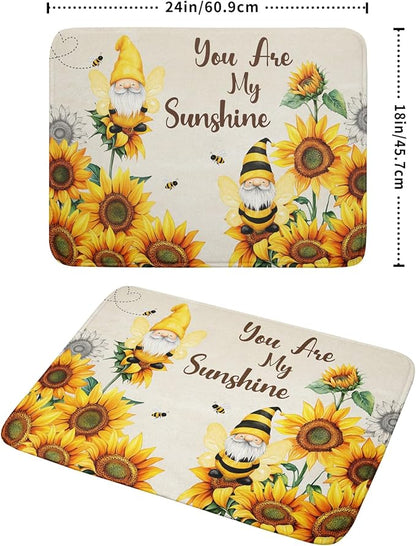 Giwawa Bee Gnomes Dish Drying Mat, Summer Sunflowers Elf Dish Drainer Mats