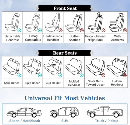 Coverado Car Seat Covers Full Set, Breathable Nappa Leather Seat Covers for Cars, Automotive Seat Covers, Waterproof Front and Back Car Seat Protector Universal Fit Most Cars(Brown&Black)