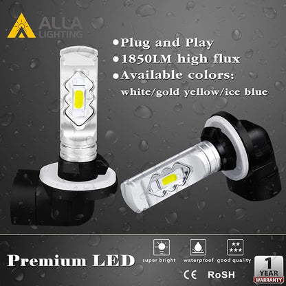 Alla Lighting 3800lm PGJ13 898 881 LED Bulbs Fog Lights or DRL, 8000K Blue Xtreme Super Bright 889 886 888 894 896 881X 881L H28 ETI-SMD 12V Replacement