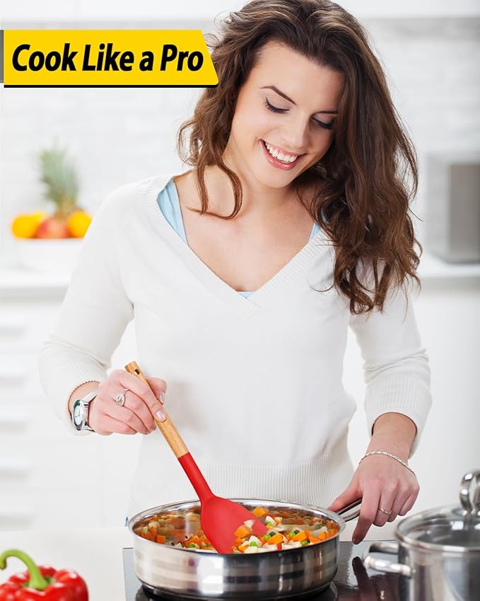 Pack of 4 Silicone Cooking Utensils Set, Non Stick Solid Spatulas and Heat