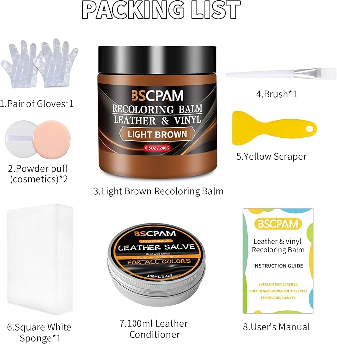 Light Brown Leather Recoloring Balm with 100ml Mink Oil,Leather Couch Scratch Remover,Leather Repair kit for Vinyl Furniture and Car Interior,Leather Dye Paint,Mink Oil for Leather