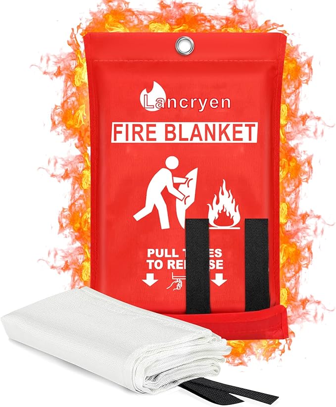 Lancryen 2025 Emergency Fire Blanket, Fire Extinguisher Blanket, Fire Suppression Fabric Flame Retardant Towel Flame Safety Cloth for Home, Kitchen, School, Grill, Car, Office, Warehouse(40??x 40??
