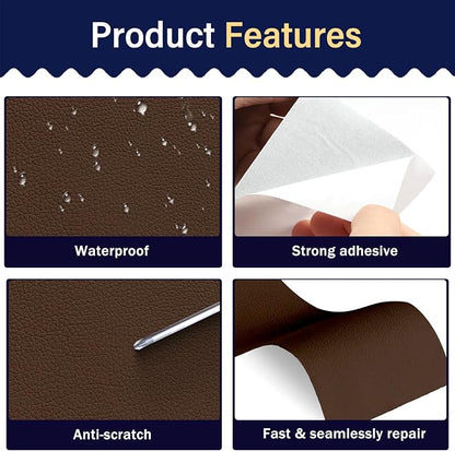 Zenyao Leather Repair Patch Tape - Self Adhesive Leather Repair Kit for Car Seat Furniture, Heavy Duty Vinyl Repair Patch for Couch Sofa, Waterproof for Rips Scratches Tears, 12x30 Inch Roll, Brown
