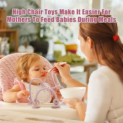 High Chair Toys with Suction Cups for Infant Toddlers,Food Grade Silicone Teething Toy for Kids 6 9 12 18 M+,Interactive Toys for 1 Year Old，Perfect for Travel and Restaurant（Pink）