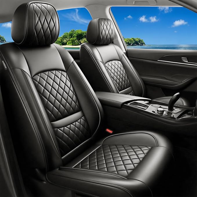 Car Seat Covers Compatible with Hyundai Venue 2020-2025 2026 - Waterproof & Breathable Luxury Leather All-Weather Seat Cushions Protectors, Airbag Compatible, Only 2 Front seat Covers (Black)