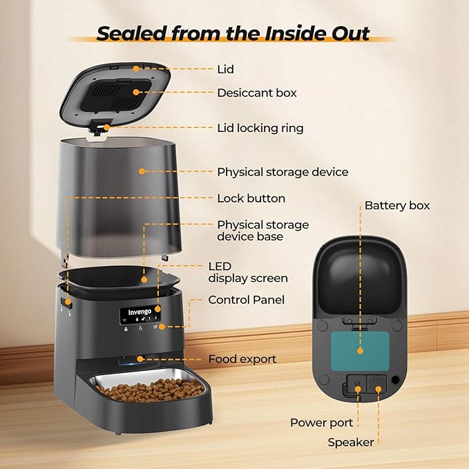 Automatic Cat Feeder with App Control, 5L Food Dispenser