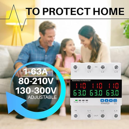 KNMIPJD Over Under Voltage Protection Device, 110V 63A Adjustable Circuit