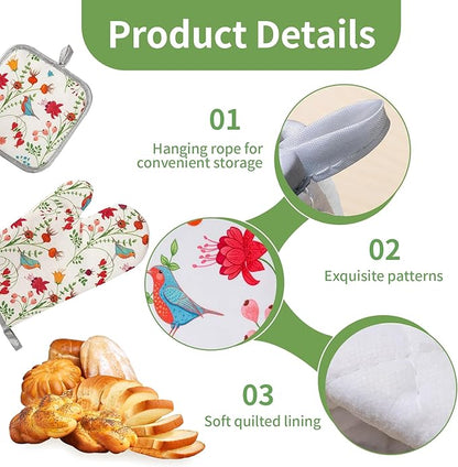 3 Pcs Kitchen Stuff, Kitchen Oven Mitts and Pot Holders Sets