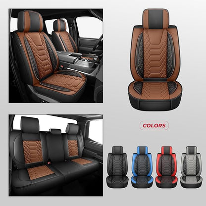 FREESOO Tundra Seat Covers 2026 2025 2024 2023 2022 Full Set, Fit for Toyota Tundra Crewmax Double Cab, Custom Truck Seat Covers with Waterproof Faux Leather BlackBrown