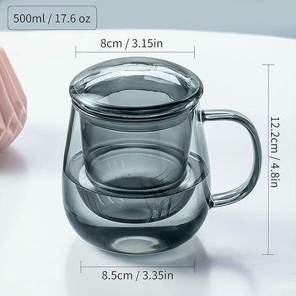 Glass Tea Cup with Infuser and Lid, 17.6oz/520ml Large Borosilicate Teacup