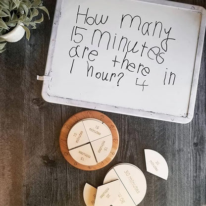 Wooden Time Fraction Learning Clock, Cognitive Education Puzzle Toys for Children Learning to Tell Time Set Up for an Hour (Wood)