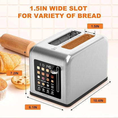 2 Slice Toaster Touch Screen, Stainless Steel Toasters Digital Timer 2 Slot
