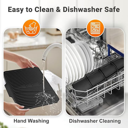 Silicone Dish Drying Mat for Kitchen Counter, Dish Drying Pad, Non-Slip Drain