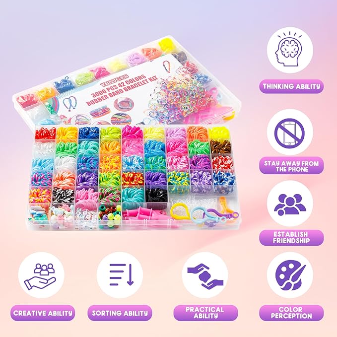 Ybxjges 3600+Rubber Band Bracelet Kit,Loom Bracelet Making Kit for Kids,Friendship Bracelet Loom Bands Kits with Loom Bands Supplies for Children Girls Gifts DIY Crafting Kit
