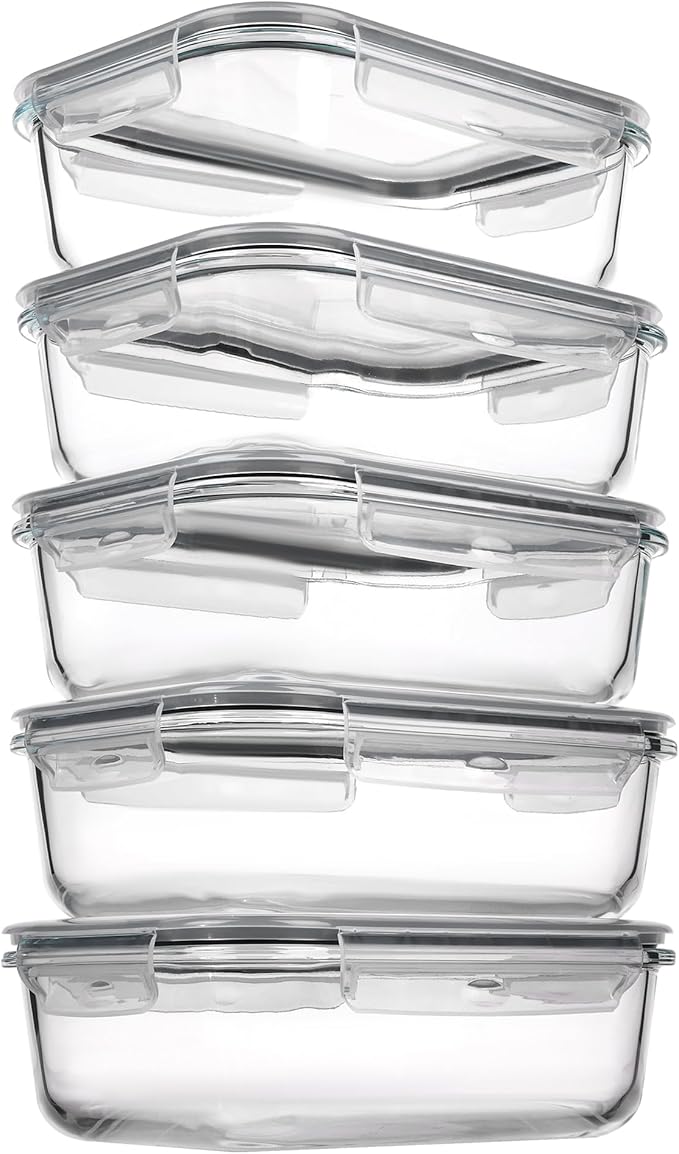 Vtopmart 5 Pack 35oz Glass Food Storage Containers with Lids, Meal Prep Containers, Airtight Reusable Lunch Container Set, Safe for Oven, Microwave, Freezer, and Dishwasher