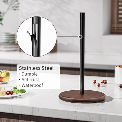 Paper Towel Holder with Wooden Base, Kitchen Countertop Paper Towel Stand