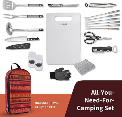 Camping Cookware Storage Bag - Camping Cooking Utensils Set Bag Camping Tool Portable Storage Bag Suitable for Knife, Fork, Spoon, Chopping Board, Chef's Knife,Kitchenware Storage