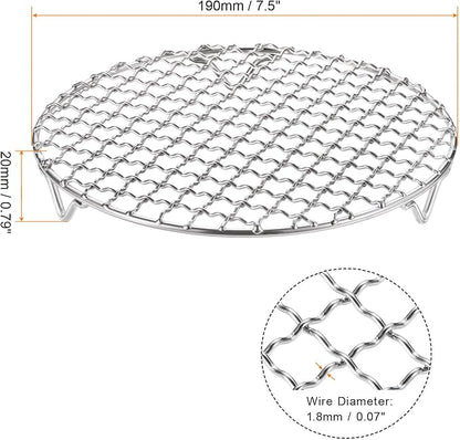 HARFINGTON 2pcs Round Cooking Rack 7.5-inch 201 Stainless Steel Cross Wire Barbecue Grill Net with 20mm Legs for Cooking Baking Steaming BBQ