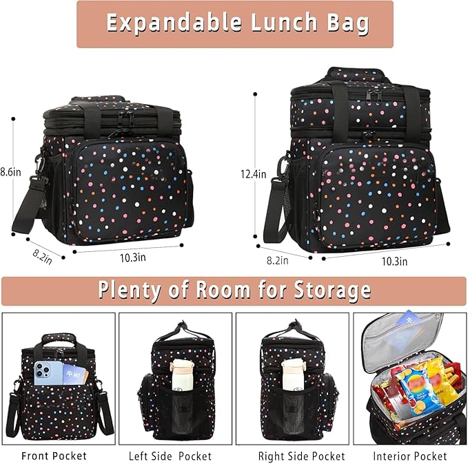 Expandable Insulated Lunch Box, Double Deck Lightweight Large Lunch Bag Tote