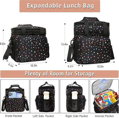 Expandable Insulated Lunch Box, Double Deck Lightweight Large Lunch Bag Tote